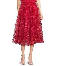 Abbey Glass Sue Sheer Tulle Ribbon Bow Tie A-Line Midi Skirt