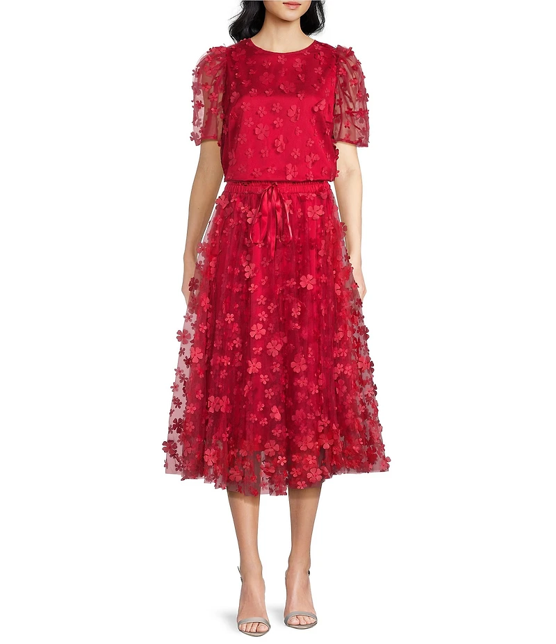 Abbey Glass Sue Sheer Tulle Ribbon Bow Tie A-Line Midi Skirt