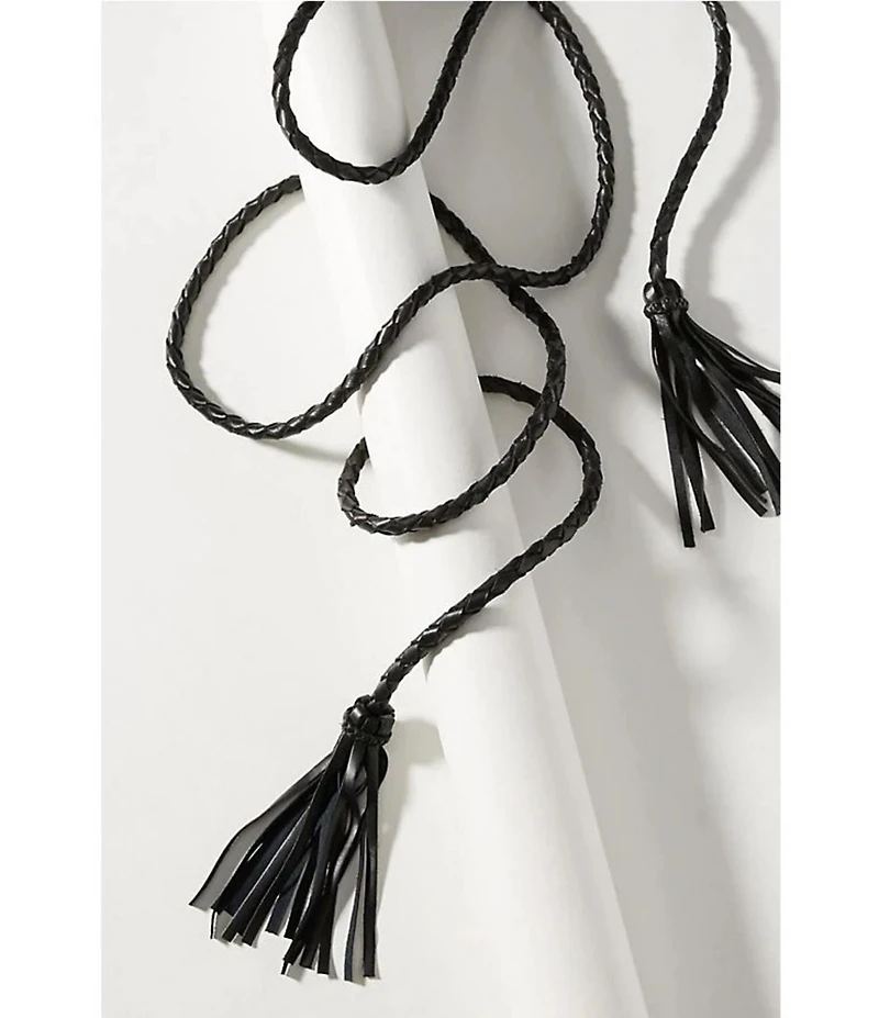 ADA Fringe Soga Leather Braided Tassel Wrap Belt