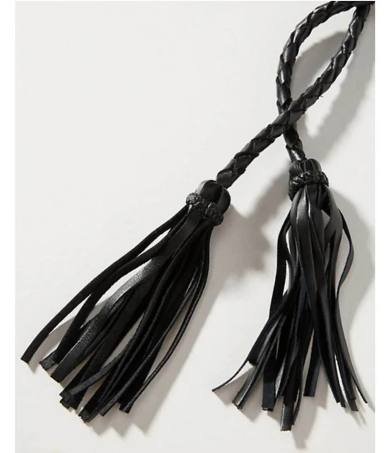 ADA Fringe Soga Leather Braided Tassel Wrap Belt
