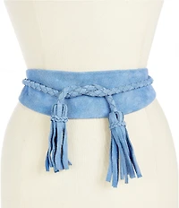 ADA Lucky Leather Braided Tassel Wide Wrap Belt