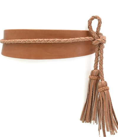 ADA Lucky Leather Braided Tassel Wide Wrap Belt