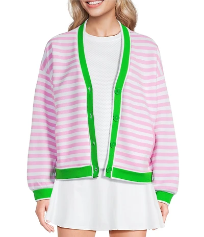 Addison Bay Abbott Striped V-Neck Long Sleeve Sweatshirt Cardigan