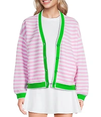 Addison Bay Abbott Striped V-Neck Long Sleeve Sweatshirt Cardigan