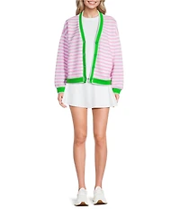 Addison Bay Abbott Striped V-Neck Long Sleeve Sweatshirt Cardigan