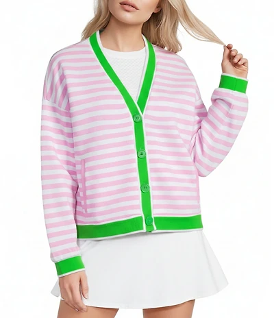 Addison Bay Abbott Striped V-Neck Long Sleeve Sweatshirt Cardigan