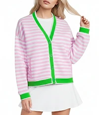 Addison Bay Abbott Striped V-Neck Long Sleeve Sweatshirt Cardigan