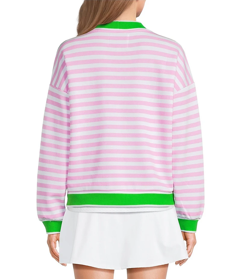 Addison Bay Abbott Striped V-Neck Long Sleeve Sweatshirt Cardigan