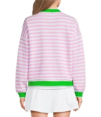 Addison Bay Abbott Striped V-Neck Long Sleeve Sweatshirt Cardigan
