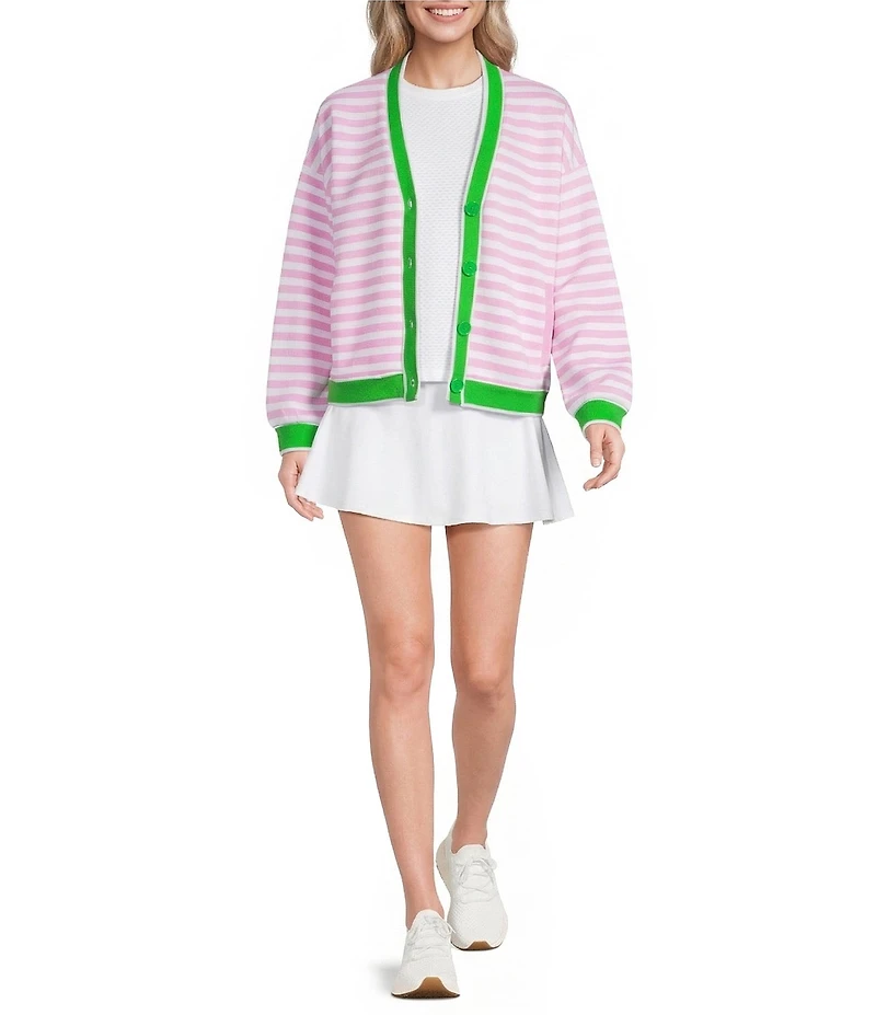 Addison Bay Abbott Striped V-Neck Long Sleeve Sweatshirt Cardigan