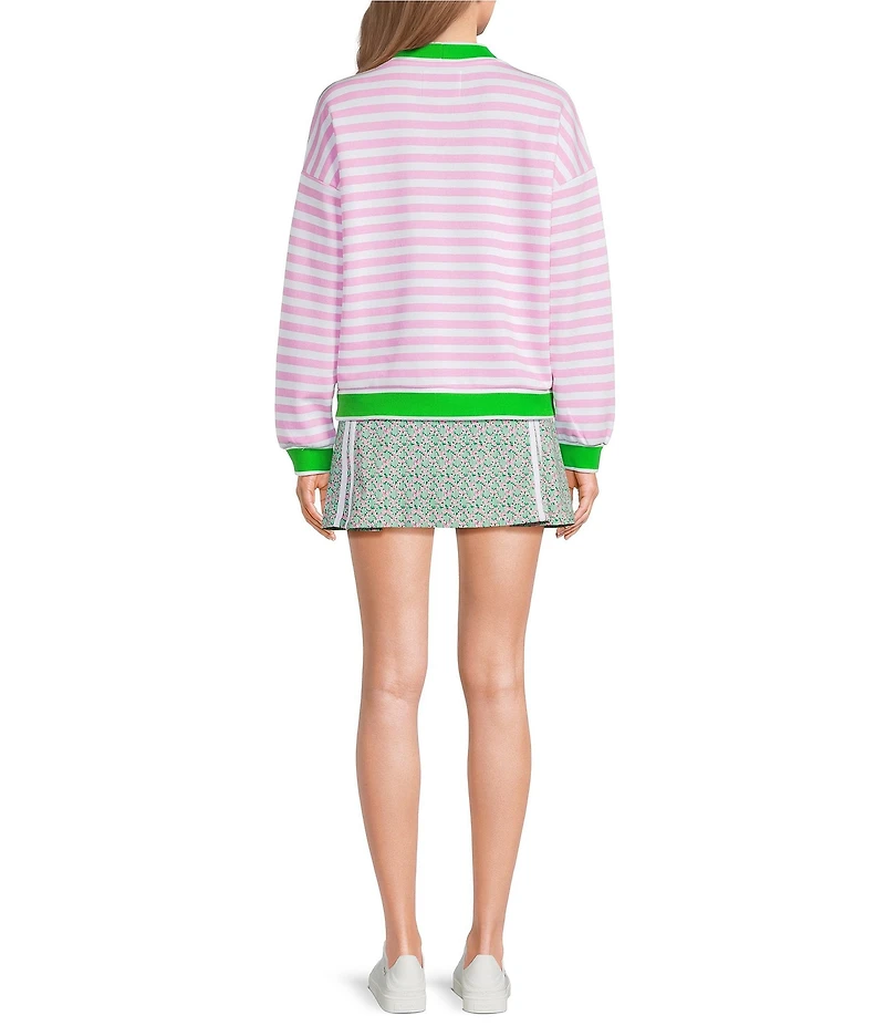 Addison Bay Abbott Striped V-Neck Long Sleeve Sweatshirt Cardigan