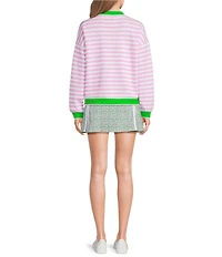 Addison Bay Abbott Striped V-Neck Long Sleeve Sweatshirt Cardigan