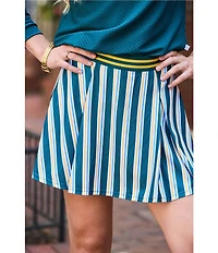 Addison Bay Breakpoint Stripe Printed Box Pleated Mini Skort