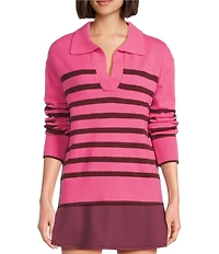 Addison Bay Carlyle Rugby Contrast Stripe Spread Collar Long Sleeve Sweater