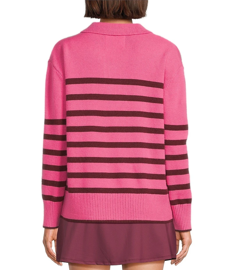 Addison Bay Carlyle Rugby Contrast Stripe Spread Collar Long Sleeve Sweater
