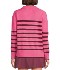 Addison Bay Carlyle Rugby Contrast Stripe Spread Collar Long Sleeve Sweater