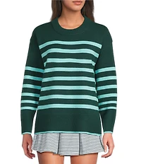 Addison Bay Carlyle Stripe Print Crew Neck Long Sleeve Sweater