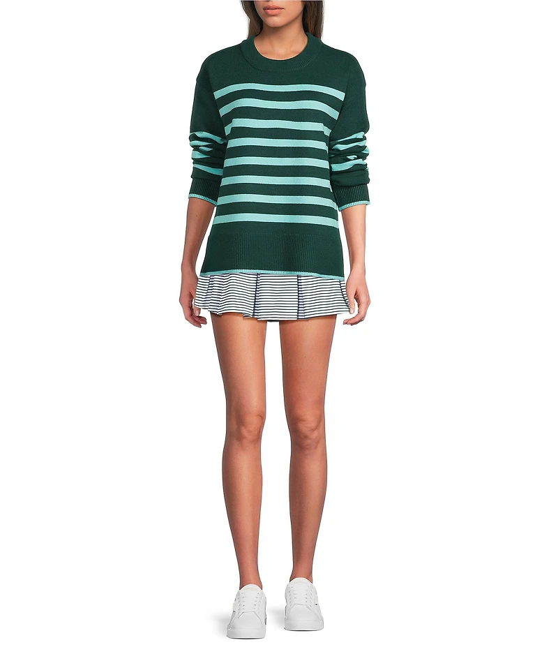 Addison Bay Carlyle Stripe Print Crew Neck Long Sleeve Sweater