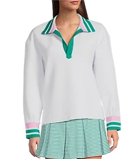 Addison Bay Easy Rugby Contract Stripe Print Long Sleeve Pullover Sweater