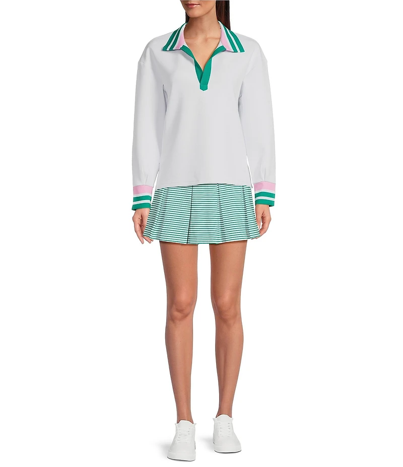 Addison Bay Easy Rugby Contract Stripe Print Long Sleeve Pullover Sweater