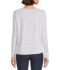 Addison Bay Everyday Stripe Print Scoop Neck Long Sleeve Top