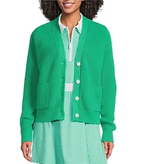 Addison Bay Clubhouse Collection Greenfield Gingham Print V-Neck Long Sleeve Cardigan Sweater