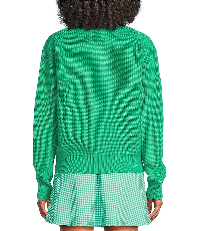 Addison Bay Clubhouse Collection Greenfield Gingham Print V-Neck Long Sleeve Cardigan Sweater