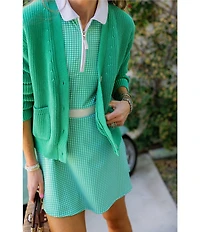 Addison Bay Clubhouse Collection Greenfield Gingham Print V-Neck Long Sleeve Cardigan Sweater