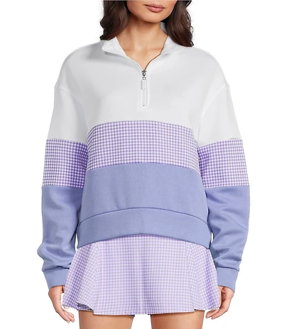 Addison Bay JV Colorblock Gingham Quarter Zip Long Sleeve Sweatshirt
