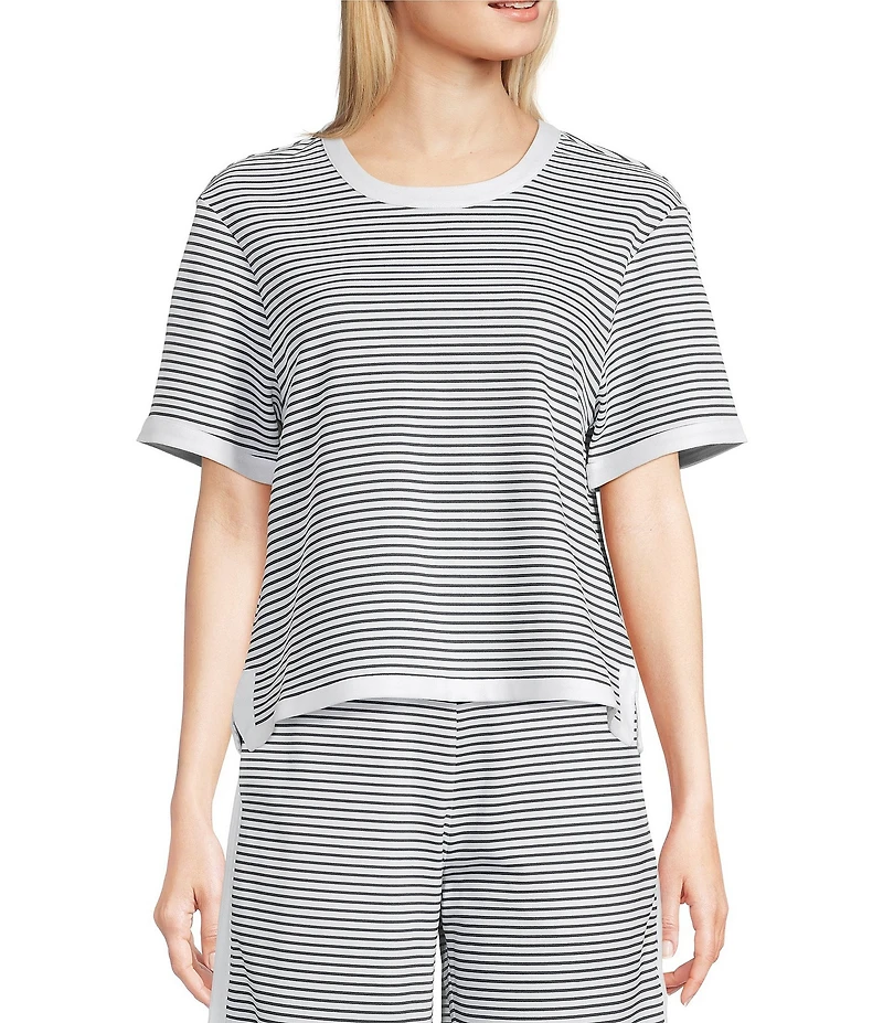 Addison Bay Lennon Stripe Print Crew Neck Short Sleeve Coordinating Boxy Top