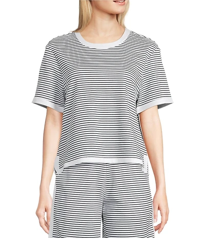 Addison Bay Lennon Stripe Print Crew Neck Short Sleeve Coordinating Boxy Top