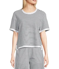 Addison Bay Lennon Stripe Print Crew Neck Short Sleeve Coordinating Boxy Top