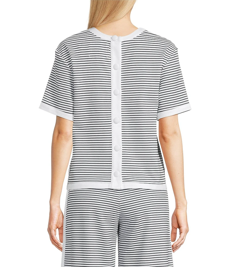 Addison Bay Lennon Stripe Print Crew Neck Short Sleeve Coordinating Boxy Top