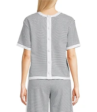 Addison Bay Lennon Stripe Print Crew Neck Short Sleeve Coordinating Boxy Top