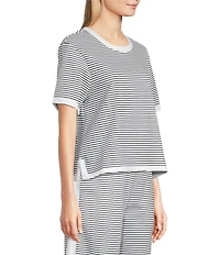 Addison Bay Lennon Stripe Print Crew Neck Short Sleeve Coordinating Boxy Top