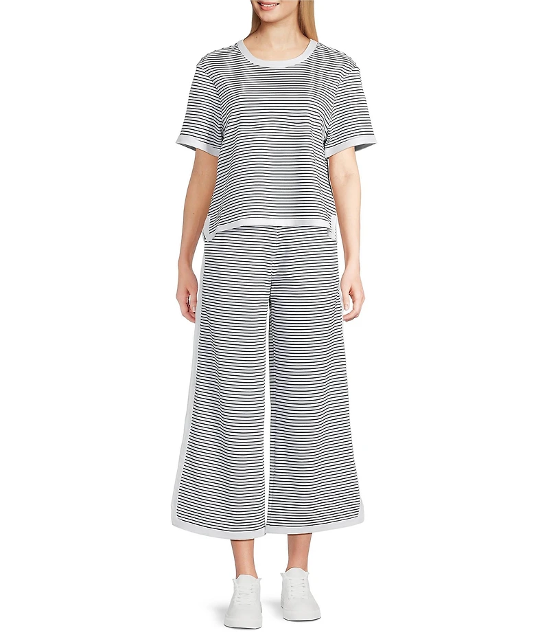 Addison Bay Lennon Stripe Print Crew Neck Short Sleeve Coordinating Boxy Top