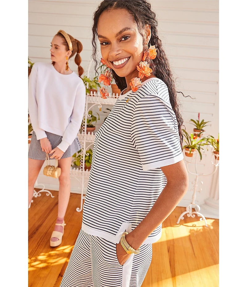 Addison Bay Lennon Stripe Print Crew Neck Short Sleeve Coordinating Boxy Top