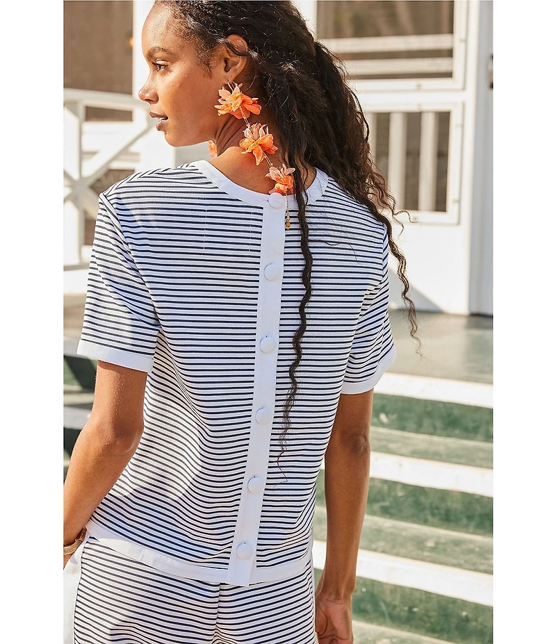 Addison Bay Lennon Stripe Print Crew Neck Short Sleeve Coordinating Boxy Top