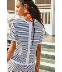 Addison Bay Lennon Stripe Print Crew Neck Short Sleeve Coordinating Boxy Top