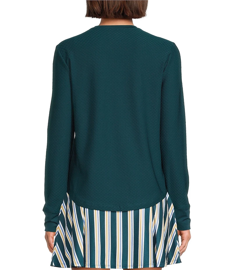 Addison Bay Palmetto Crew Neck Long Sleeve Curved Hem Active Mesh Top