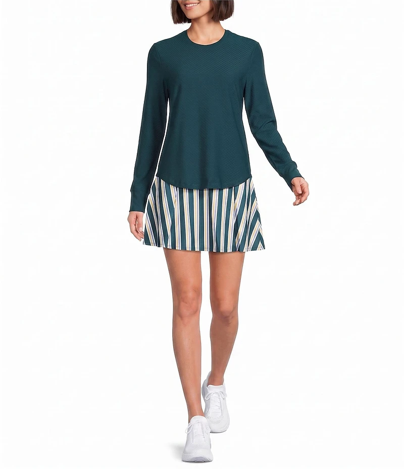 Addison Bay Palmetto Crew Neck Long Sleeve Curved Hem Active Mesh Top