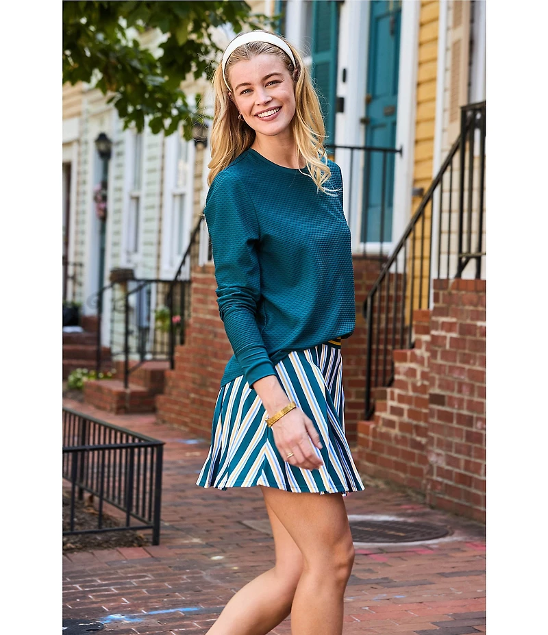 Addison Bay Palmetto Crew Neck Long Sleeve Curved Hem Active Mesh Top
