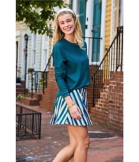 Addison Bay Palmetto Crew Neck Long Sleeve Curved Hem Active Mesh Top