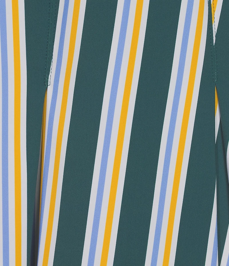 Addison Bay Racquet Stripe Printed High Crew Neck Sleeveless Box Pleated Mini Dress
