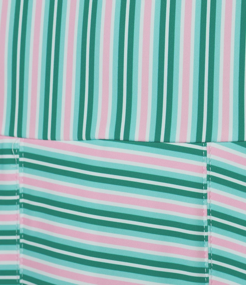 Addison Bay Racquet Striped Print Crew Neck Sleeveless Pleated Active Dress