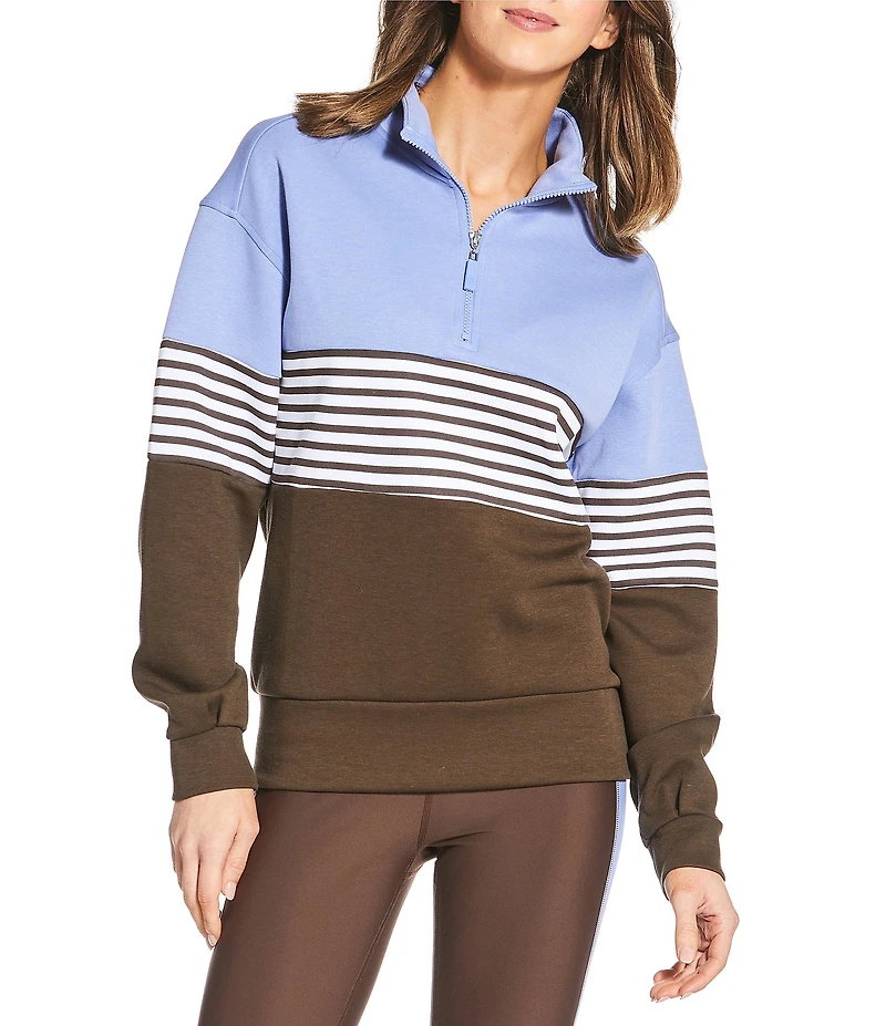 Addison Bay Coordinating Varsity Stand Mock Collar Long Sleeve Quarter Zip Sweatshirt