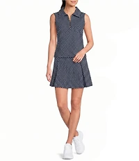 Addison Bay Virginian Dot Printed Collared Zip Front Sleeveless Coordinating Ponte Polo Top
