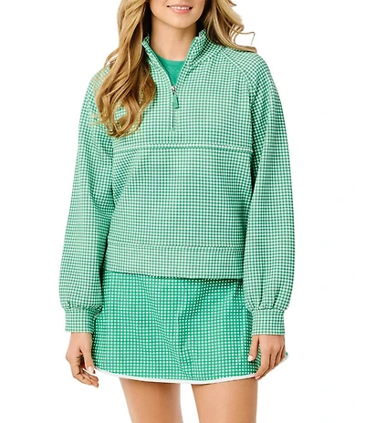 Addison Bay Clubhouse Collection Wren Gingham Print Long Sleeve Quarter Zip Sweatshirt