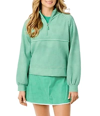 Addison Bay Clubhouse Collection Wren Gingham Print Long Sleeve Quarter Zip Sweatshirt