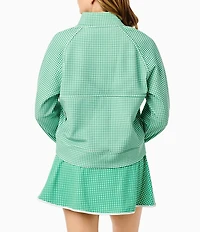 Addison Bay Clubhouse Collection Wren Gingham Print Long Sleeve Quarter Zip Sweatshirt